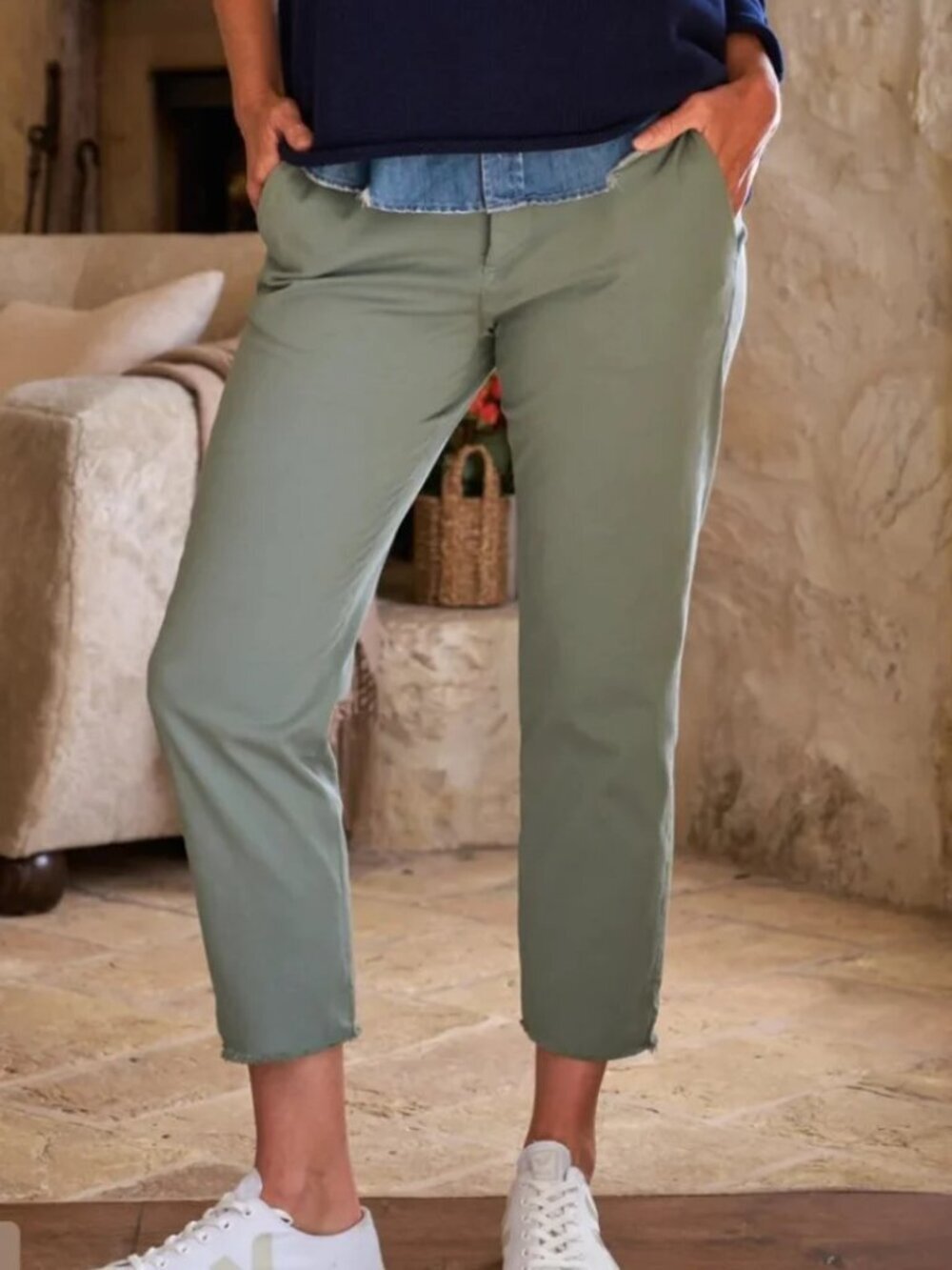 Frank & Eileen Wicklow Sage Green Mid Rise Flax Pants Women’s 12 Cropped